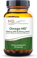MD Prescriptives Omega MD Supplement - 500 EPA &amp 250 DHA Omega 3 Fish Oil - Supports Brain Health &amp Joints* - No Fishy Smell - 60 Softgels
