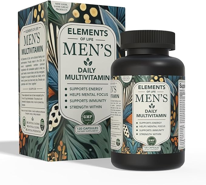 Elements of Life Men’s Multivitamin - High Performance Daily Multi: Methylated Folate &amp B12 - Ashwagandha &amp Rhodiola for Stress &amp Energy - CoQ10 Resveratrol &amp Zinc: Heart &amp Immune