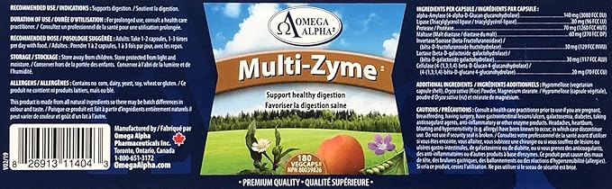 OmegaAlpha Multi-Zyme Digestive Enzyme-Capsules (180)