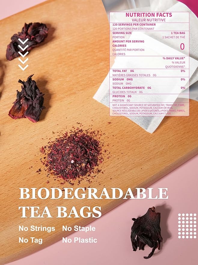 HYNTMYT Organic Hibiscus Tea Bags Premium USDA Organic Hibiscus Flowers Tea Bright &amp Tart Flavor Caffeine Free 120 Count