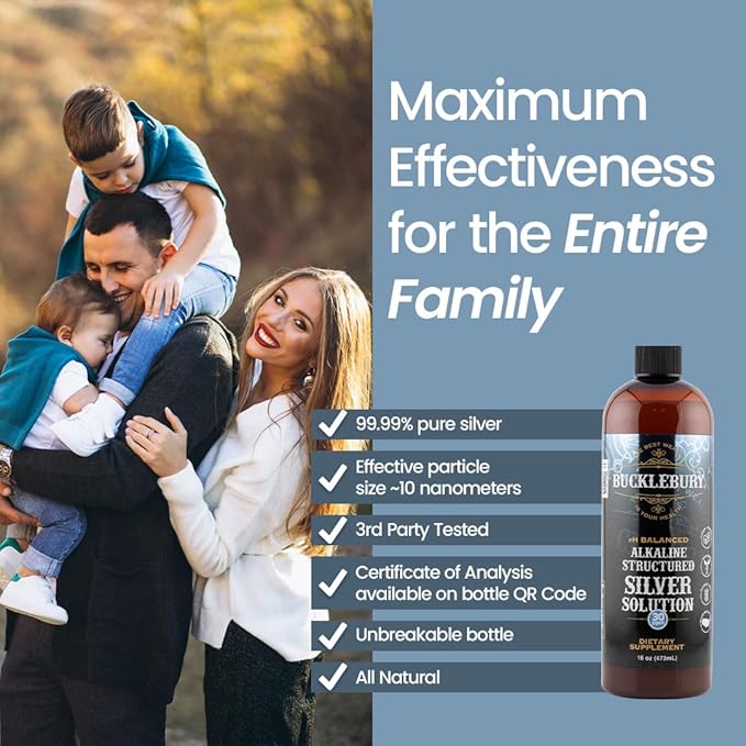Bucklebury Silver Solution Liquid 30ppm - pH Balanced Natural Alkaline Structured Colloidal Silver Liquid for Immune Support &amp Overall Health - Gluten Free Colloidal Drops for Adults &amp Pets -
