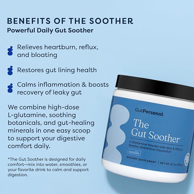 GutPersonal The Gut Soother L-Glutamine Powder Supplement: Restore Gut Lining Soothe Digestive Discomfort While Promoting Overall Gut Health 30 Servings (Vanilla)