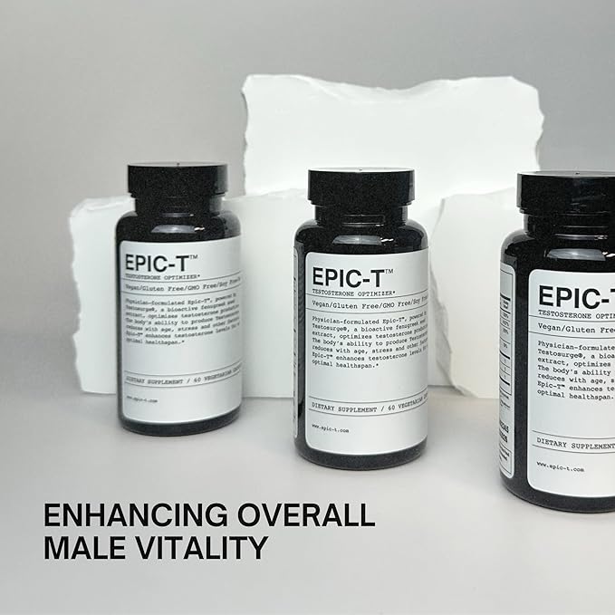 EPIC-T Testosterone Support Supplement for Men | Plant-Based Formula with Testosurge B-Complex B12 Zinc &amp Boron | Vegan Non-GMO Daily Support