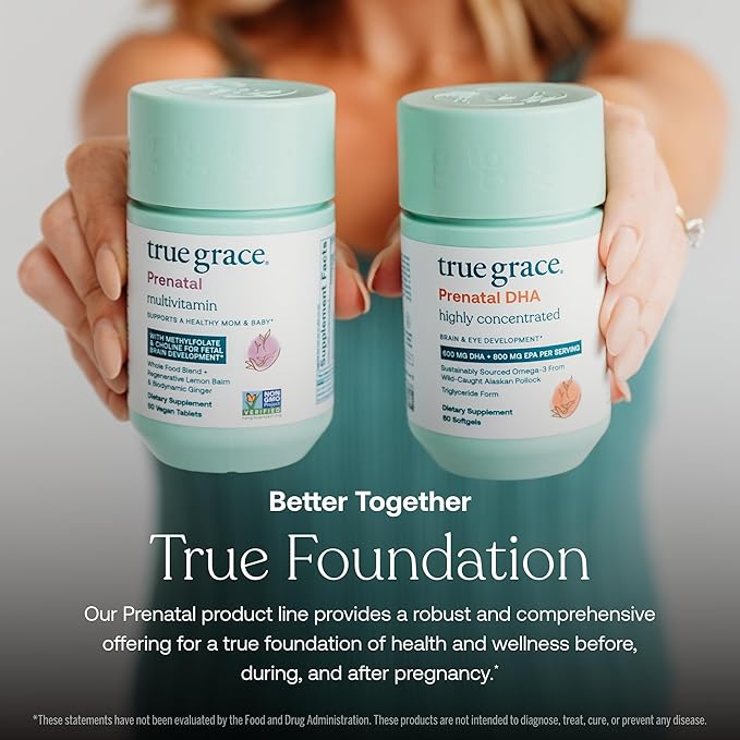 True Grace Prenatal DHA - 60 Softgels - 1400mg of DHA &amp EPA - for Pre-Conception Pregnancy &amp Lactation - Wild Caught &amp Sustainably Sourced - Gluten Free - 30 Servings