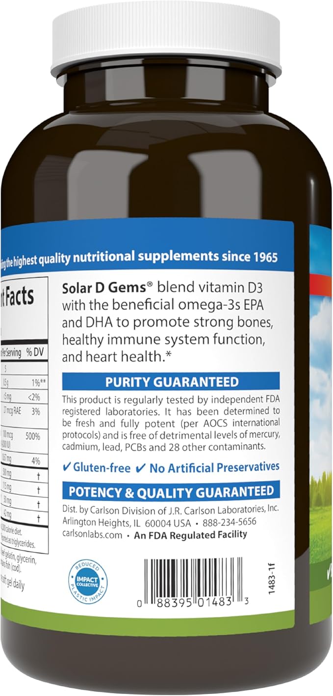 Carlson Solar D Gems 4 000 IU D3 + 115 mg Omega-3s 360 Soft Gels