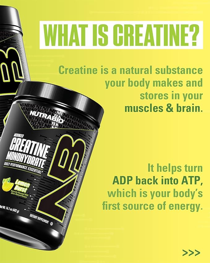 NutraBio Pure Micronized Creatine Monohydrate Powder Supplement Lemon Burst (300 g) - Supports Bulk Muscle Energy Recovery and Strength - HPLC Tested Creatine Powder Supplement for Men and Women