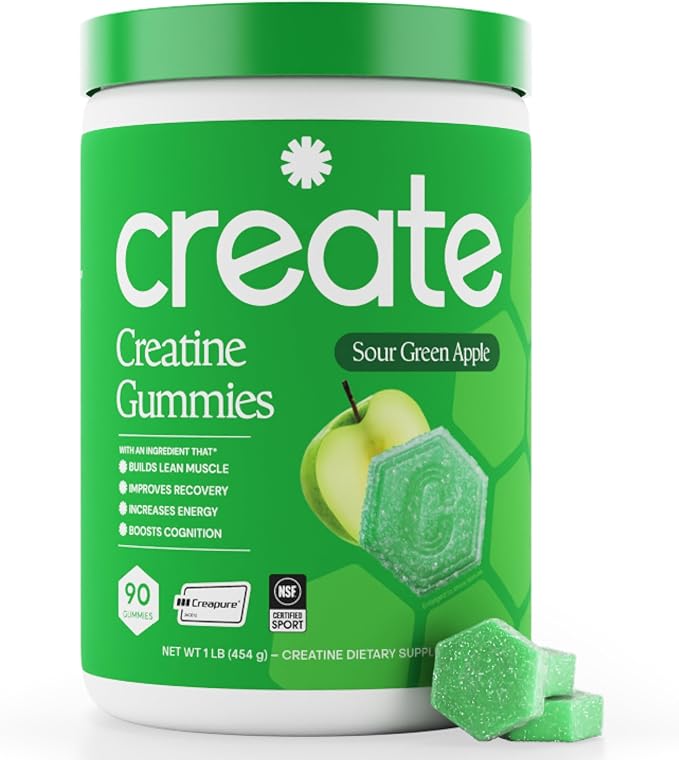 Create Creatine Monohydrate Gummies for Men &amp Women Boost Focus Strength and Endurance Anti-Melting Formula Vegan Gluten-Free Non-GMO 1.5g of Creatine per Gummy (Sour Green Apple)