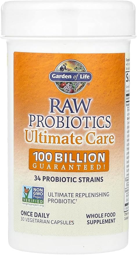 Garden of Life Raw Probiotics for Women and Men with Digestive Enzymes 100 Billion CFU Clinically Studied Strains Shelf Stable 30 Capsules