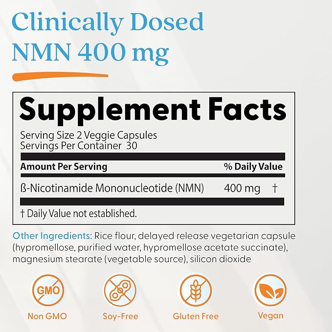 Doctor's Best NMN Supplement for Women &amp Men - Supports NAD+ Production &amp Cellular Energy Beta Nicotinamide Mononucleotide 200 mg per Capsule Vegan Non GMO - 60 Veg Caps