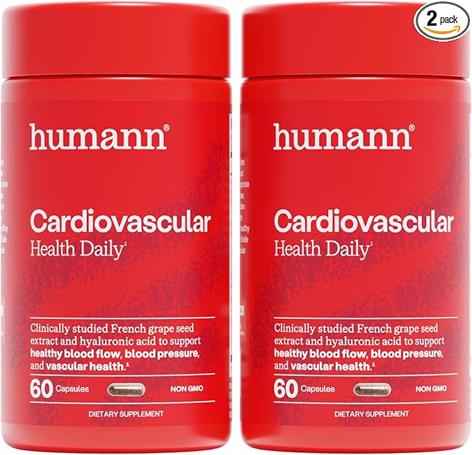 Humann Cardiovascular Health Daily 4-in-1 Vascular &amp Blood Pressure Support Grape Seed Extract Capsules &amp Hyaluronic Acid Circulation Supplements Plant-Based Non-GMO 120 Capsules