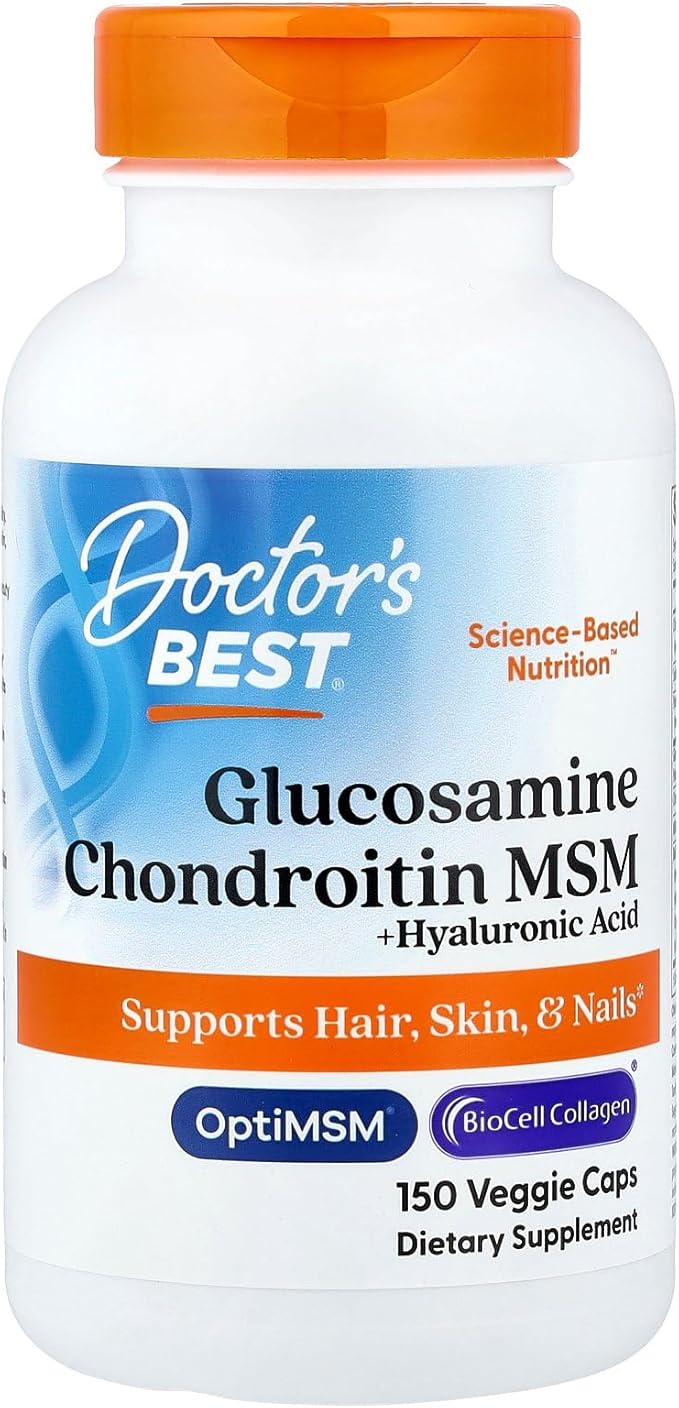 Doctor's Best Glucosamine Chondroitin MSM + Hyaluronic Acid with OptiMSM Featuring Biocell Collagen Joint Support Non-GMO Gluten &amp Soy Free 150 Caps