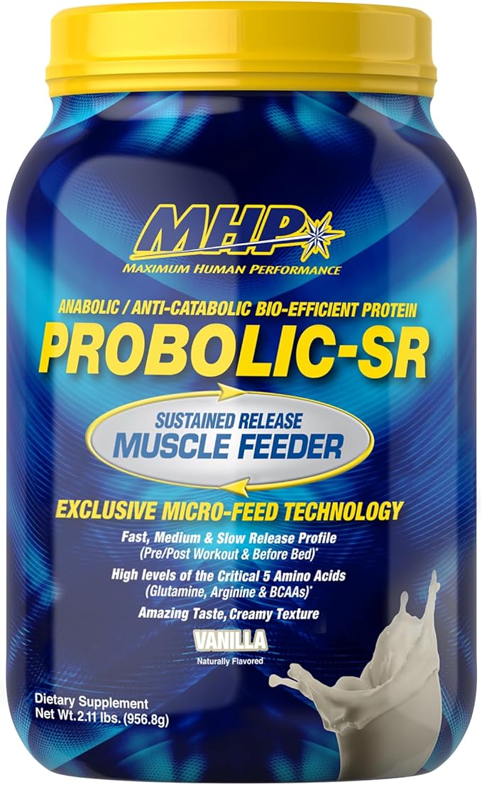 Maximum Human Performance Probolic-SR Sustained Release Protein Powder 24g Protein BCAAs Glutamine Arginine Pre-Workout Post-Workout Nighttime Protein 2lbs 26 Servings Vanilla
