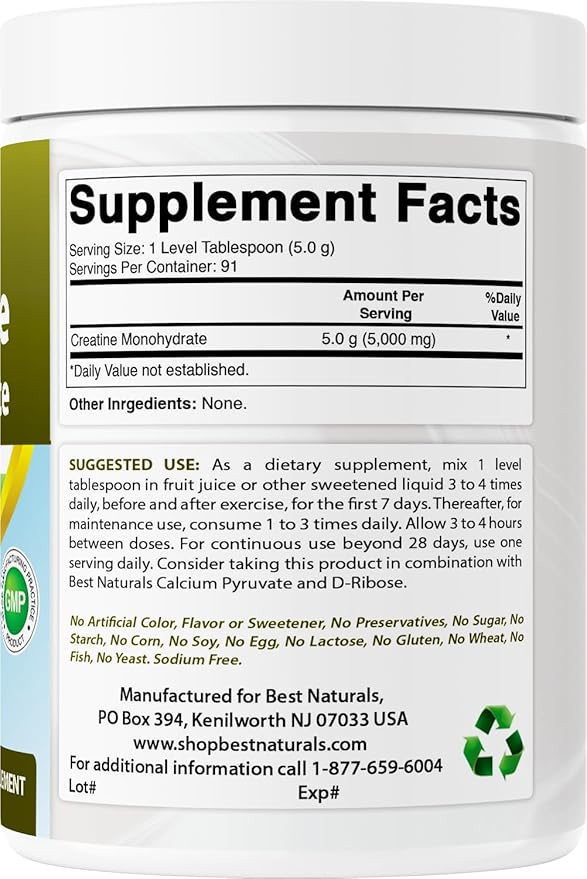 Best Naturals Creatine Monohydrate 1 Lb Pure Powder (1 LB (Pack of 3))