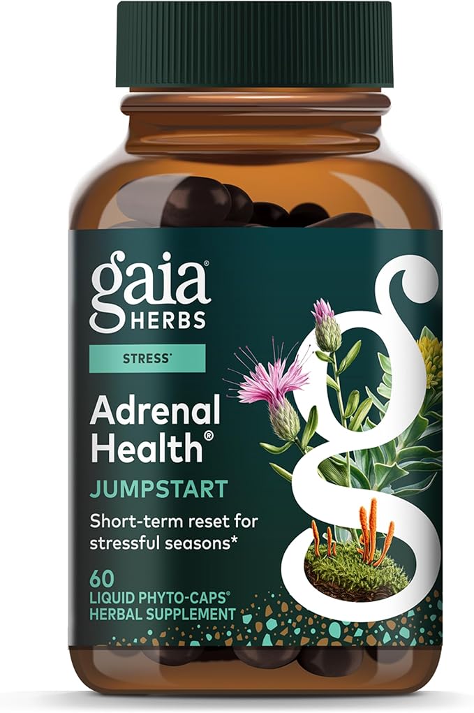 Gaia Herbs Adrenal Health Jumpstart - Helps Sustain Healthy Energy &amp Stress Levels* - with Cordyceps Schisandra Rhodiola &amp Licorice - 60 Vegan Liquid Phyto-Capsules (30 Servings)