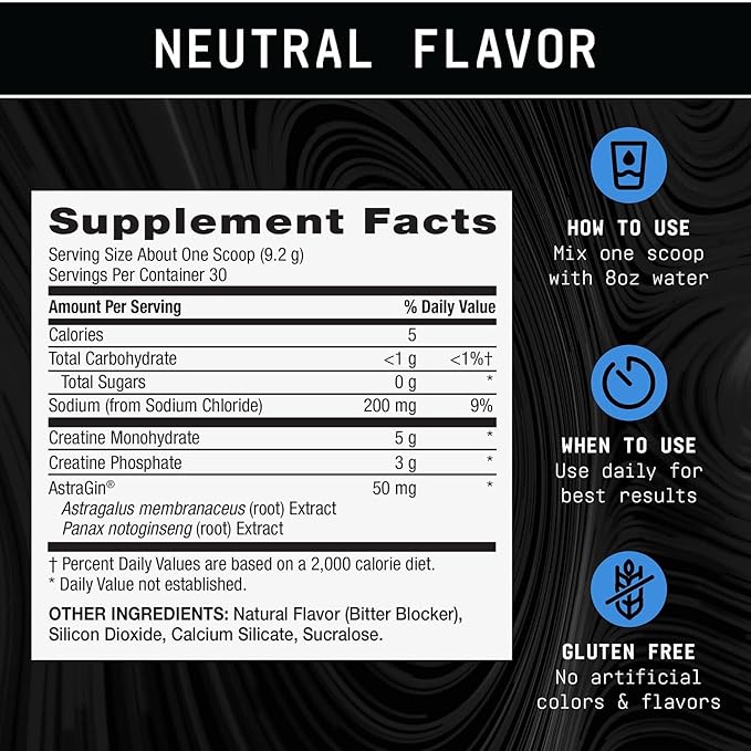 BEYOND RAW GNC Creatine Monophate - 8g Dual-Powered Creatine Powder for High-Intensity Training - AstraGin - Easy to Mix - Gluten-Free &amp Sugar-Free - Unflavored - 30 Servings