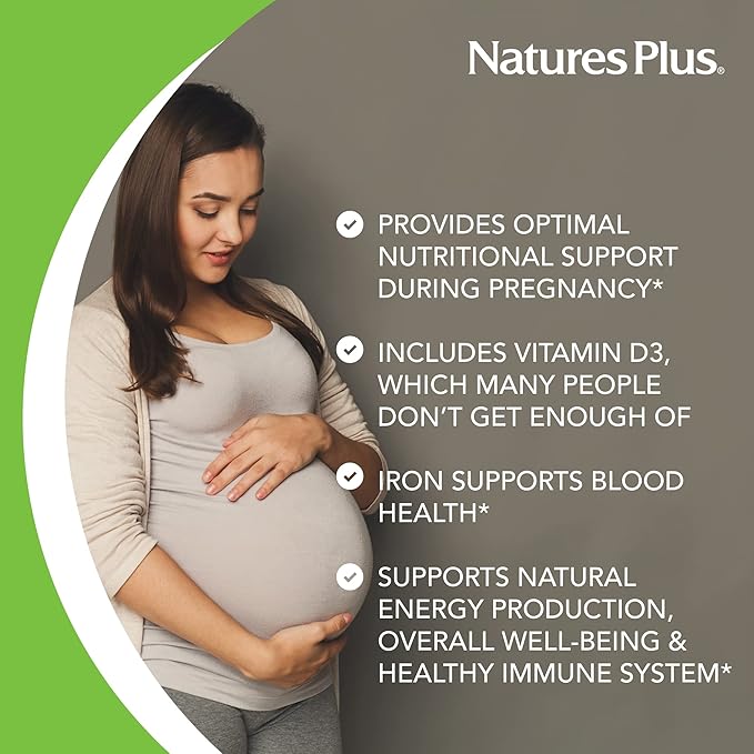 NaturesPlus Ultra Prenatal Multivitamin - 800 mcg Folate 180 Vegetarian Tablets - Prenatal Supplement with Iron Iodine Calcium &amp B-Complex Vitamins - Gluten-Free - 90 Servings