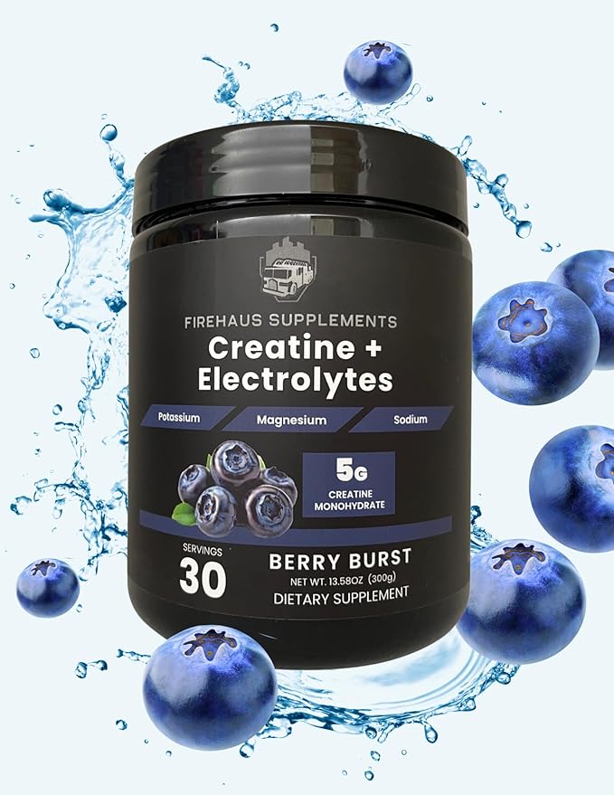 Creatine + Electrolytes 5g Creatine Monohydrate with Potassium Magnesium and Sodium for Strength Hydration and Recovery Support Berry Burst Flavor 30 Servings