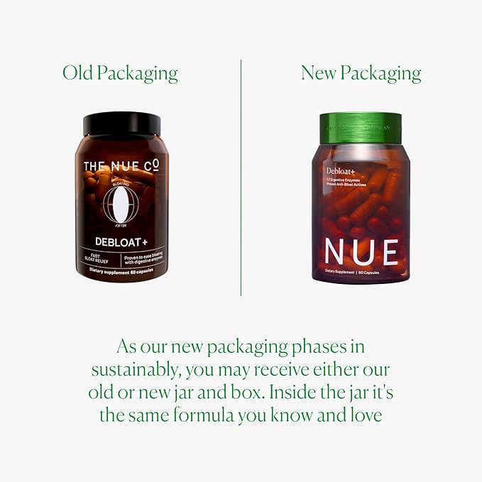 The Nue Co. Debloat+ Supplement - Vegan &amp Gluten Free Digestive Supplement for Bloating Gas &amp Abdominal Discomfort - Debloat Pills for Gut Health &amp Immunity | 60 Capsules