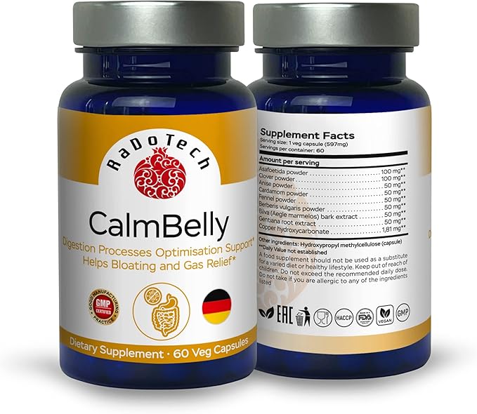 CalmBelly Helps Normalize Digestive Processes Support Active Enzymes Probiotics for Digestive Health Supplements for Women and Men Formula for Overall Wellness 60 Count (Pack of 1)
