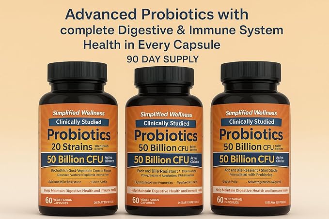 Probiotics 50 Billion CFU 20 Strains 60 Vegetarian Capsules Non-GMO Digestive Enzyme Complex 3 Pack 90 Day Supply