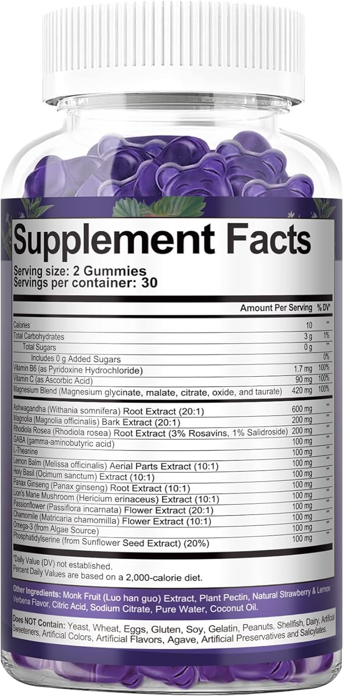 2 Bottles Cortisol Supplements for Women &amp Men 20-in-1 Cortisol Gummies with Ashwagandha Rhodiola Rosea Magnesium Phosphatidylserine Calm Focus Mood Support Healthy Cortisol Levels 30 Day Supply