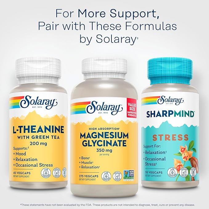 SOLARAY L-Theanine 200mg with Green Tea - Healthy Mood Relaxation and Occasional Stress Support - Lab Verified Vegan Gluten Free - 45 Servings 45 VegCaps