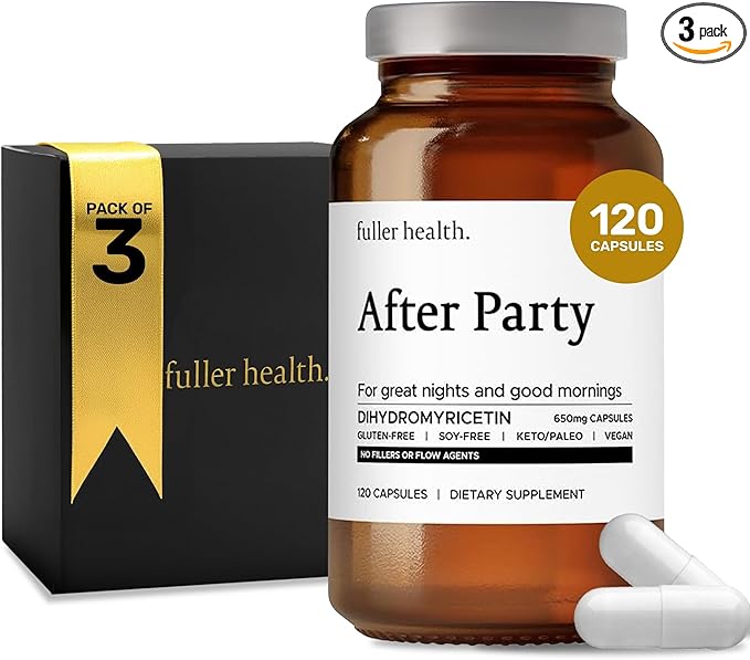 Fuller Health After Party DHM Dihydromyricetin Supplement | Supports Liver Metabolism Energy Levels Post-Celebration Relief | Feel Refreshed 650mg Per Pill | 3 Bottles 72 Servings