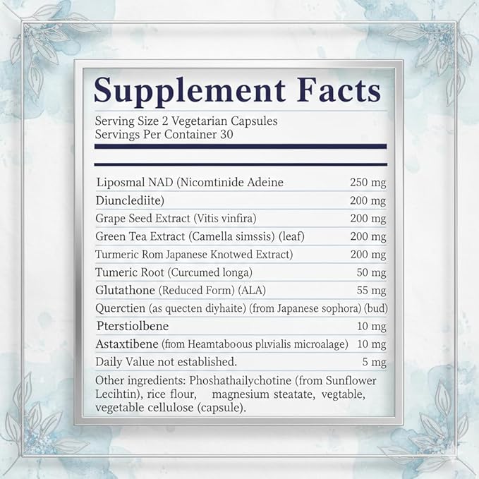 Premium NAD+ Supplement liposomal NAD+ Ultimate (1000mg) resveratrol ala glutathione astaxanthin quercetin 10 in 1 Advanced Formula