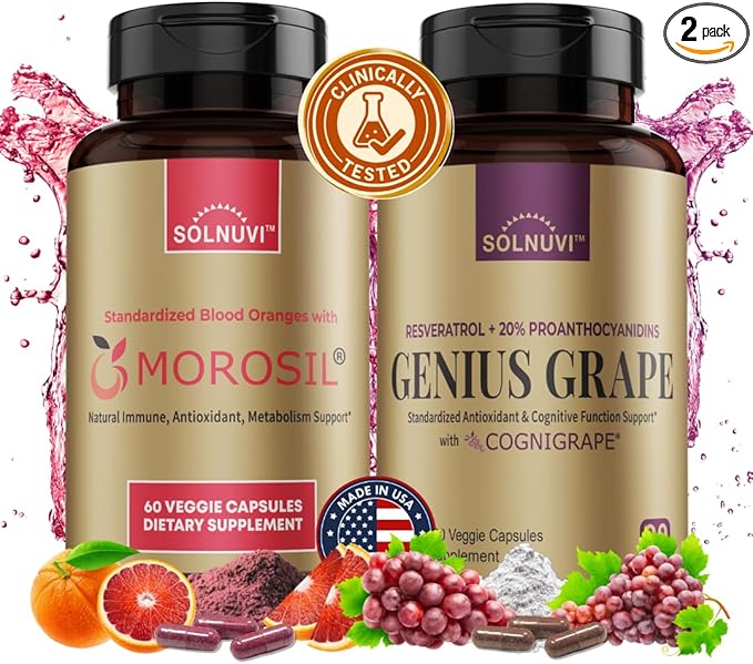 All in One C3G Bundle - Morosil &amp Resveratrol Complex with Clinically Tested Cognigrape Red Grape Extract - Metabolism Brain Health Wellness Support - Non-GMO Gluten-Free Vegan Supplement