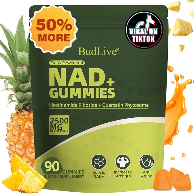 NAD Resveratrol Gummies Liposomal NAD Gummies for Women with Nicotinamide Riboside Quercetin Trans-Resveratrol Anti-Aging Cellular Energy &amp Healthy Aging Support Non GMO 90 Counts