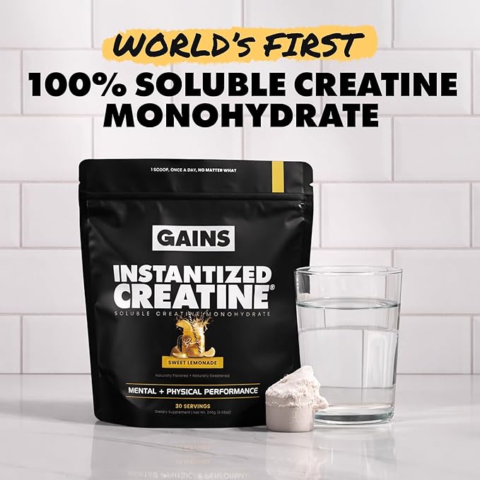 Gains in Bulk Instantized Creatine Monohydrate for Men &amp Women Soluble Pre Workout Powder Supports Muscle Building Strength and Performance Bodybuilding Supplements Sweet Lemonade 30 Serving