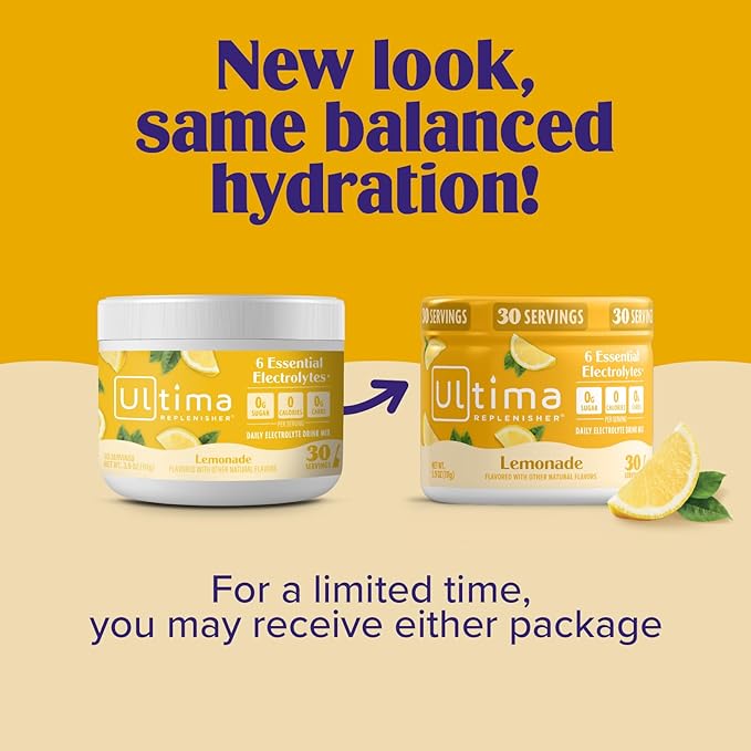 Ultima Replenisher Daily Electrolyte Powder Drink Mix – Sugar Free – Lemonade 30 Servings – Hydration Powder with 6 Key Electrolytes and Trace Minerals – Keto Friendly Vegan Non-GMO