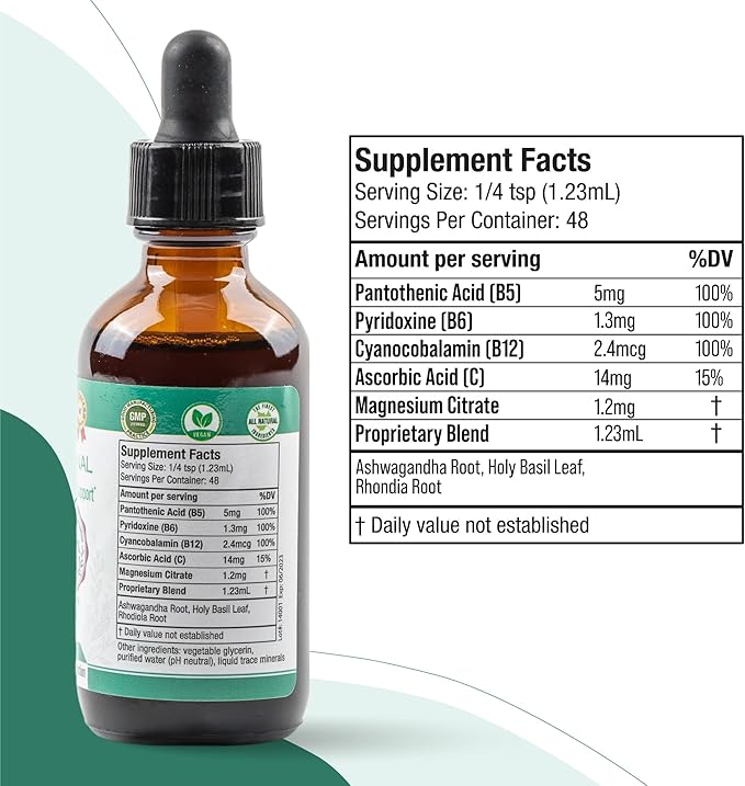 Rejuvica Health Active Adrenal - Advanced Adrenal Support Tincture - Liquid Delivery for Better Absorption - Ashwagandha B-Vitamins Magnesium and More