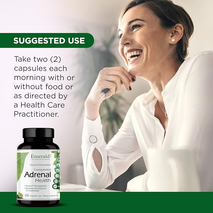 EMERALD LABS Adrenal Health - Stress Relief Energy Support &amp Restorative Sleep with Sensoril Ashwagandha B Vitamins Rhodiola &amp More* - Gluten-Free - 60 Vegetable Capsules (30-Day Supply)