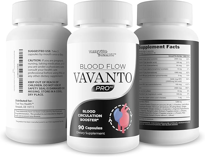 Blood Flow Vavanto Pro - Our Best Blood Circulation Booster - Mens Blood Flow Care - Our Best Blood Flow Support - Blood Flow Capsules - Blood Flow Pills - Max Blood Flow Vavanto Growth Circulation