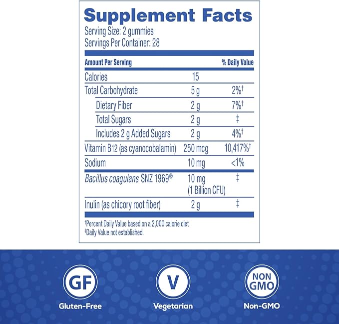 Florastor Prebiotic and Probiotic Gummies Digestive and Metabolic Support Probiotic Blend for Multi-Action Digestive Health Care with Vitamin B12 112 Gummies