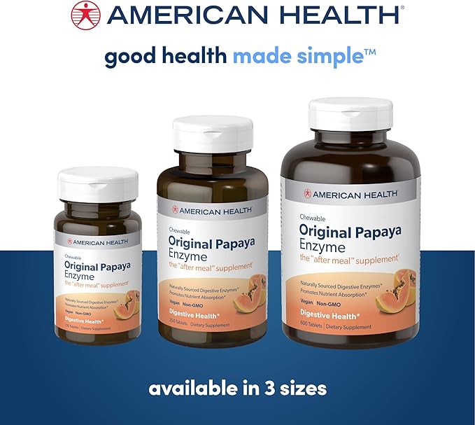 American Health Original Papaya Enzyme Chewable Tablets - Promotes Nutrient Absorption and Helps Digestion - Gluten-Free Vegetarian - 600 Count 200 Total Servings