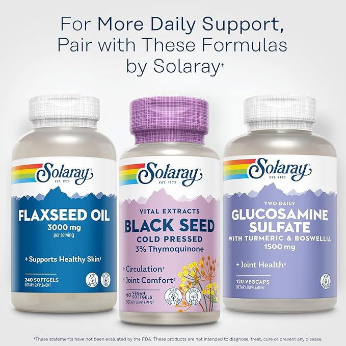 SOLARAY Black Seed Oil Supplements w/ 3% Thymoquinone - a.k.a. Black Cumin Seed Oil - Joint Health Support - Cold Pressed Vegan Lab Verified 60-Day Guarantee - 60 Softgels 60 Servings