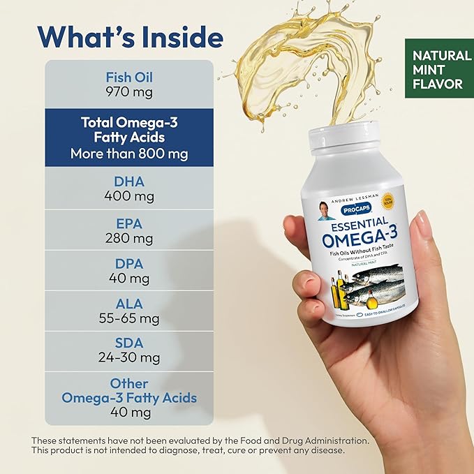 ANDREW LESSMAN Essential Omega-3 Mint - 60 Softgels - Ultra-Pure High Potency Omega-3 Oils. High DHA No Stomach Upset No Contaminants No Mercury. Small Easy to Swallow Softgels