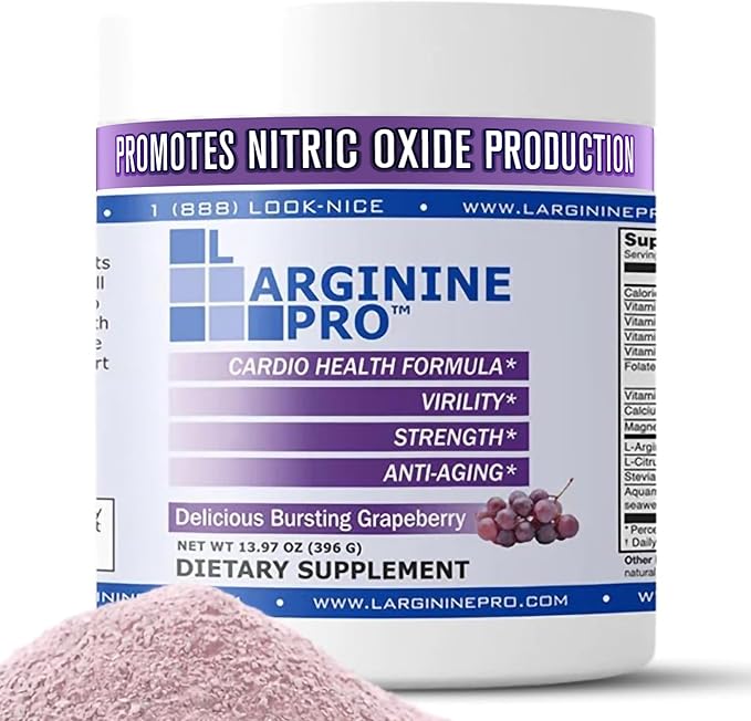 L-Arginine PRO | 5500mg L-Arginine Plus L-Citrulline 1100mg Grape Powder Drink Mix Supplement for Increased Nitric Oxide Production