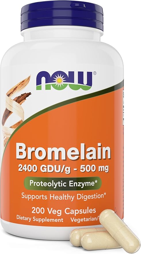 Now Bromelain 500 mg 200 Veg Capsules - Natural Pineapple Proteolytic Enzyme Supplement 2400 GDU