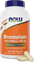 Now Bromelain 500 mg 200 Veg Capsules - Natural Pineapple Proteolytic Enzyme Supplement 2400 GDU