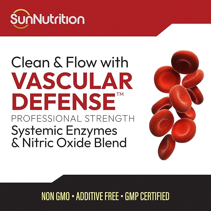 Vascular Defense Nitric Oxide Support | Systemic Enzyme Blend with Nattokinase Lumbrokinase Serrapeptase &amp Bromelain | Beet Root Extract | Spike Detox | Cardiovascular Supplement | 60 Capsules