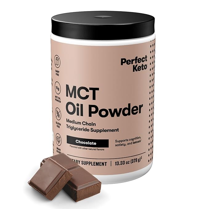 Perfect Keto 7g MCT Oil Powder Medium Chain Triglycerides Supplement Non Dairy Coffee Creamer for Keto Diet Ketogenic MCT Oil Mix for Coffee Smoothie Protein Shakes Chocolate 30 Servings