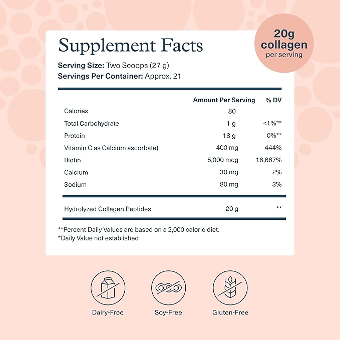 Youtheory Collagen Powder - 20 g Hydrolyzed Collagen Peptides - with Vitamin C Biotin &amp Amino Acids - Supports Joint &amp Bone Health* - Unflavored - 20 oz (21-Day Supply)