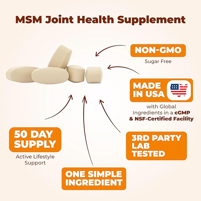 MSM 2000mg - Joint Support Supplement for Cartilage &amp Joint Health. Antioxidant Properties. Aids Inflammatory Response. Occasional Discomfort Relief - Back Knees Hands. Non-GMO. Vegan. 50 Day Su