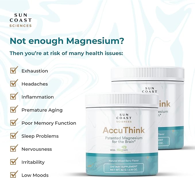 Sun Coast Science Sun Coast Sciences AccuThink - Patented Magnesium Brain - 2.64oz Memory Supplement Brain Health Sleep Mood Boost - Cognitive Support Supplement Magnesium Threonate Vitamin C