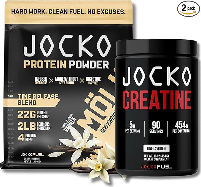 Jocko Fuel Bundle - Vanilla Mölk Protein Powder + Creatine Monohydrate Powder for Men &amp Women - Bundle for Atheltic Performance Recovery &amp Muscle Growth