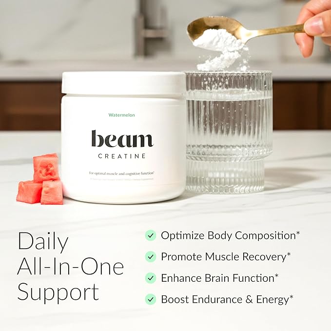 Beam Creatine Monohydrate Powder – 5g Micronized Creatine Monohydrate Flavored Creatine for Women &amp Men Muscle Strength Growth &amp Cognitive Support Watermelon Flavor 30 Servings