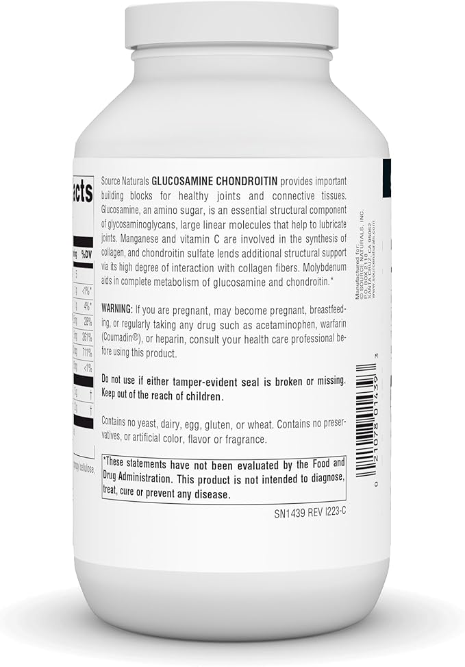 Source Naturals Extra Strength Glucosamine Chondroitin Promotes Healthy Joints* 240 Tablets